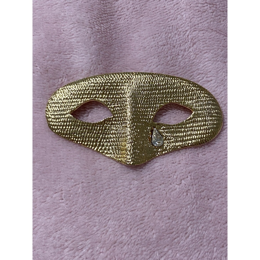 Unique theater mask brooch pin gold tone metal Clear eye Tear rhinestone New